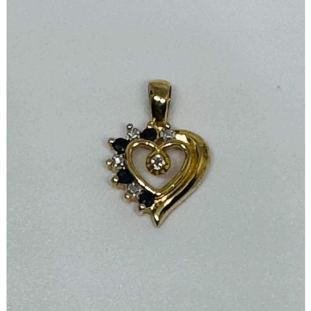 Vintage Sterling Silver Heart Pendant • 925 Signed DL • Diamond Accent & Onyx